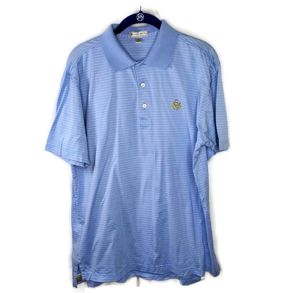 Peter Millar Blue White Stripe Polo Shirt Sage Valley Golf Club Size Medium